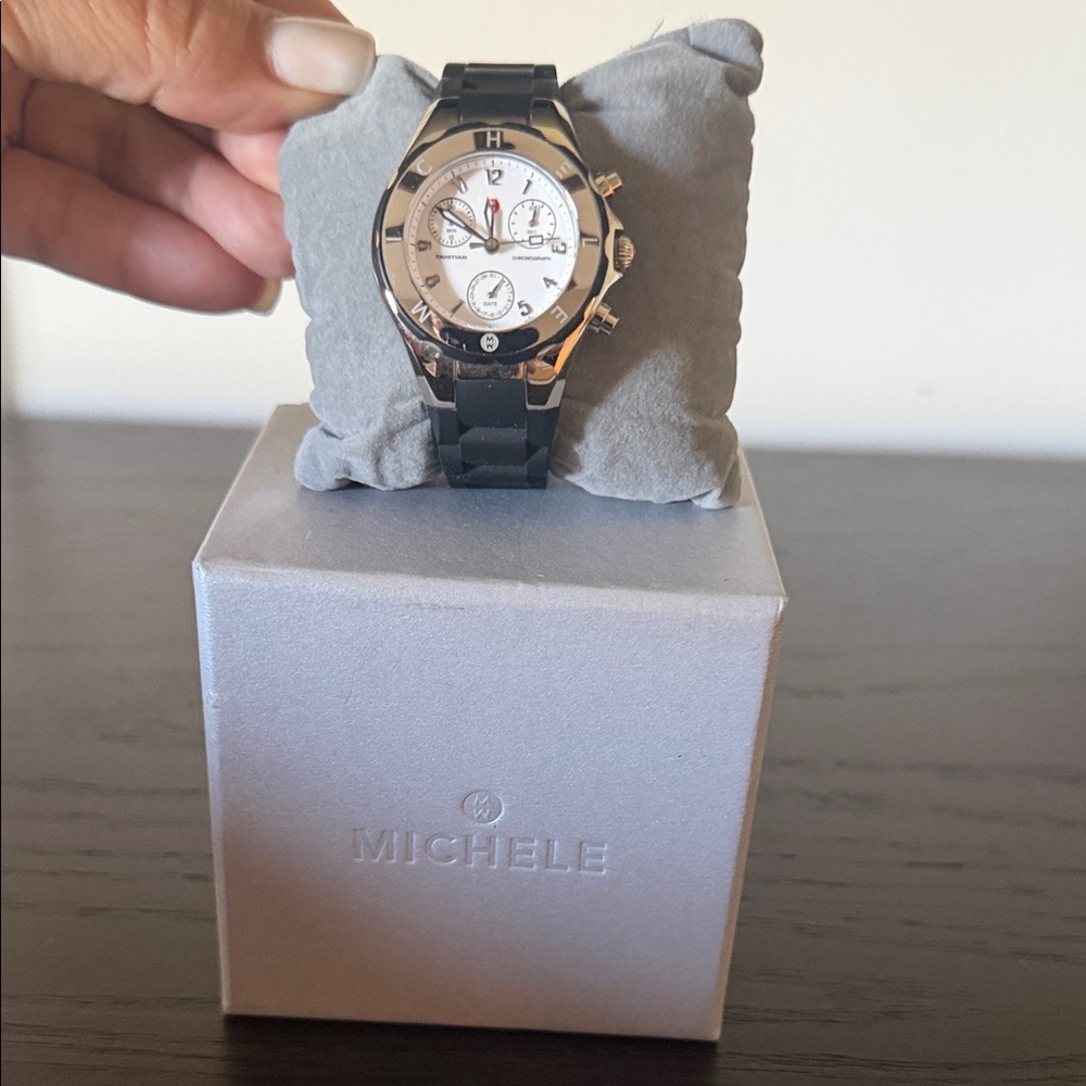 Michele Black and Silver Chronograph Watch